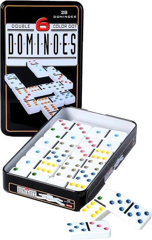 Engelhart Domino Spel Dubbel 6/double 6 In Blik En 84x Gekleurde Stenen - Dominostenen - Domino Spellen - Familie Spellen - Afbeelding 2