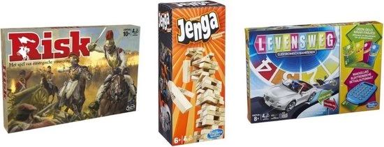 Hasbro Spellenbundel - 3 Stuks - Risk & Jenga & Levensweg Elektronisch Bankieren