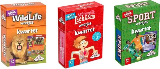 Merkloos Spellenbundel - Kwartet - 3 Stuks - Wildlife Kwartet & Menselijk Lichaam Kwartet & Sport Weetjes Kwartet