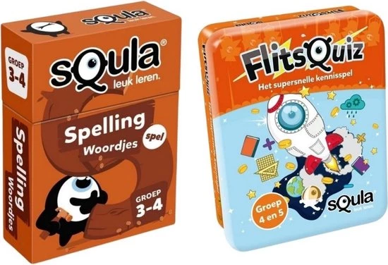 Spellenbundel - Squla - 2 Stuks - Flitsquiz Groep 4&5 En Spelling (groep 3&4)