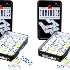 Engelhart Domino Spel Dubbel 6/double 6 In Blik En 84x Gekleurde Stenen - Dominostenen - Domino Spellen - Familie Spellen