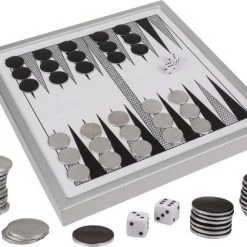 Merkloos Luxe Backgammon Spel Met Metalen Fiches - 24 X 24 Cm - Leuk Als Vaderdag Cadeau