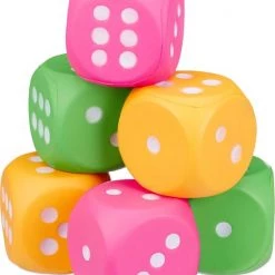 Relaxdays Dobbelstenen Foam - 6 Stuks - Kleurrijk - Schuimstof Dobbelstenen - Stof Zacht