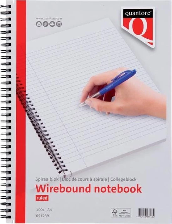 Spiraalblok Quantore A4 Gelinieerd Met Zijspiraal - Per Stuk